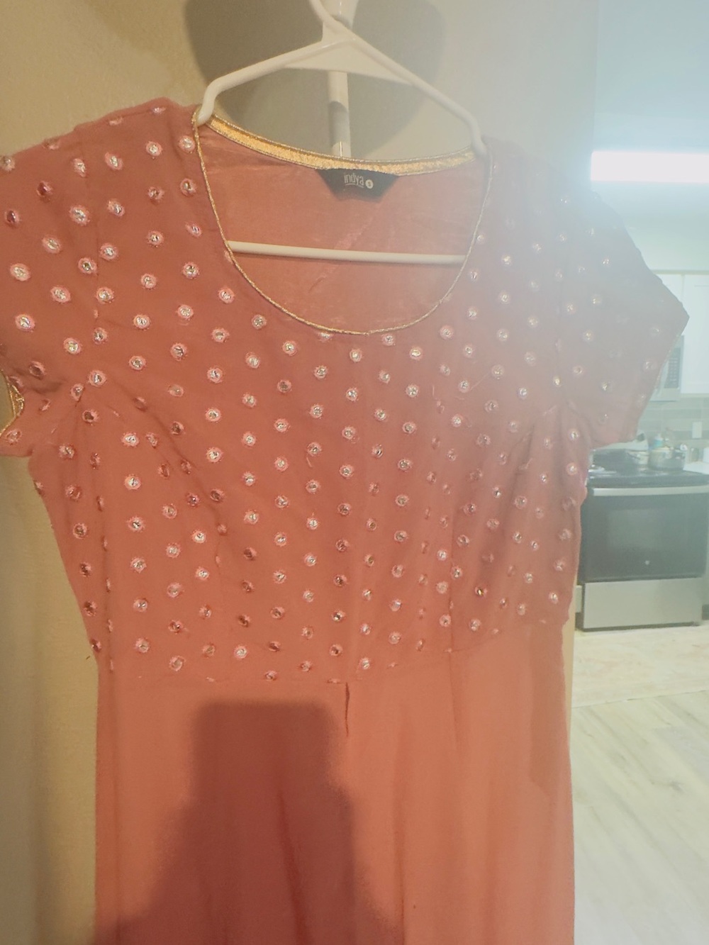 Peach Embellished Women's Salwar with Gold Trim
